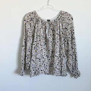 Ann Taylor Floral Blouse Split Neck Elasticized Scoop Neck Size M